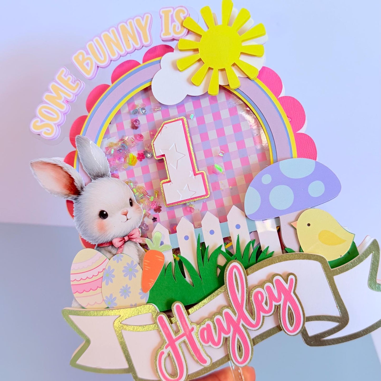 Some Bunny Is One Cake Topper, First Birthday Bunny Party Decor, Pink Rabbit Smash Cake Decoration, Bunny Birthday Party Theme.