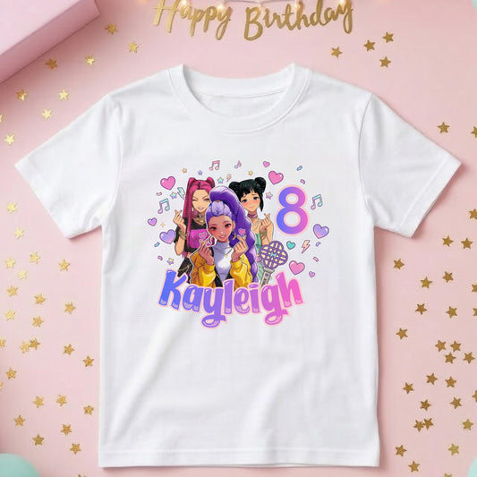 KPop Birthday Shirt Personalized, Kpop Birthday Outfit, Custom Name Age Shirt, Huntr x Girls Kpop Party Shirt, Music Birthday Youth Tee