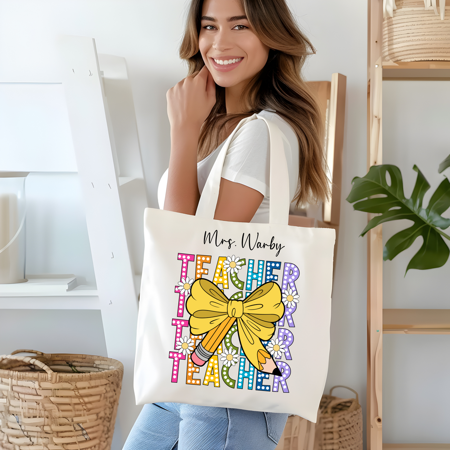 Custom Teachers Tote Bag, Customized Teacher Name Tote Bag, Teacher Appreciation Bag, Back to School Personalized Tote Bag
