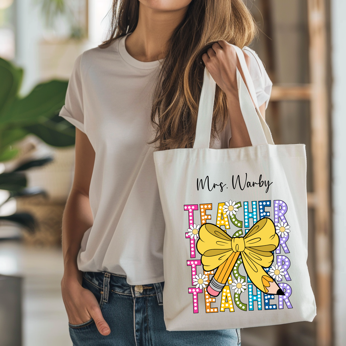 Custom Teachers Tote Bag, Customized Teacher Name Tote Bag, Teacher Appreciation Bag, Back to School Personalized Tote Bag
