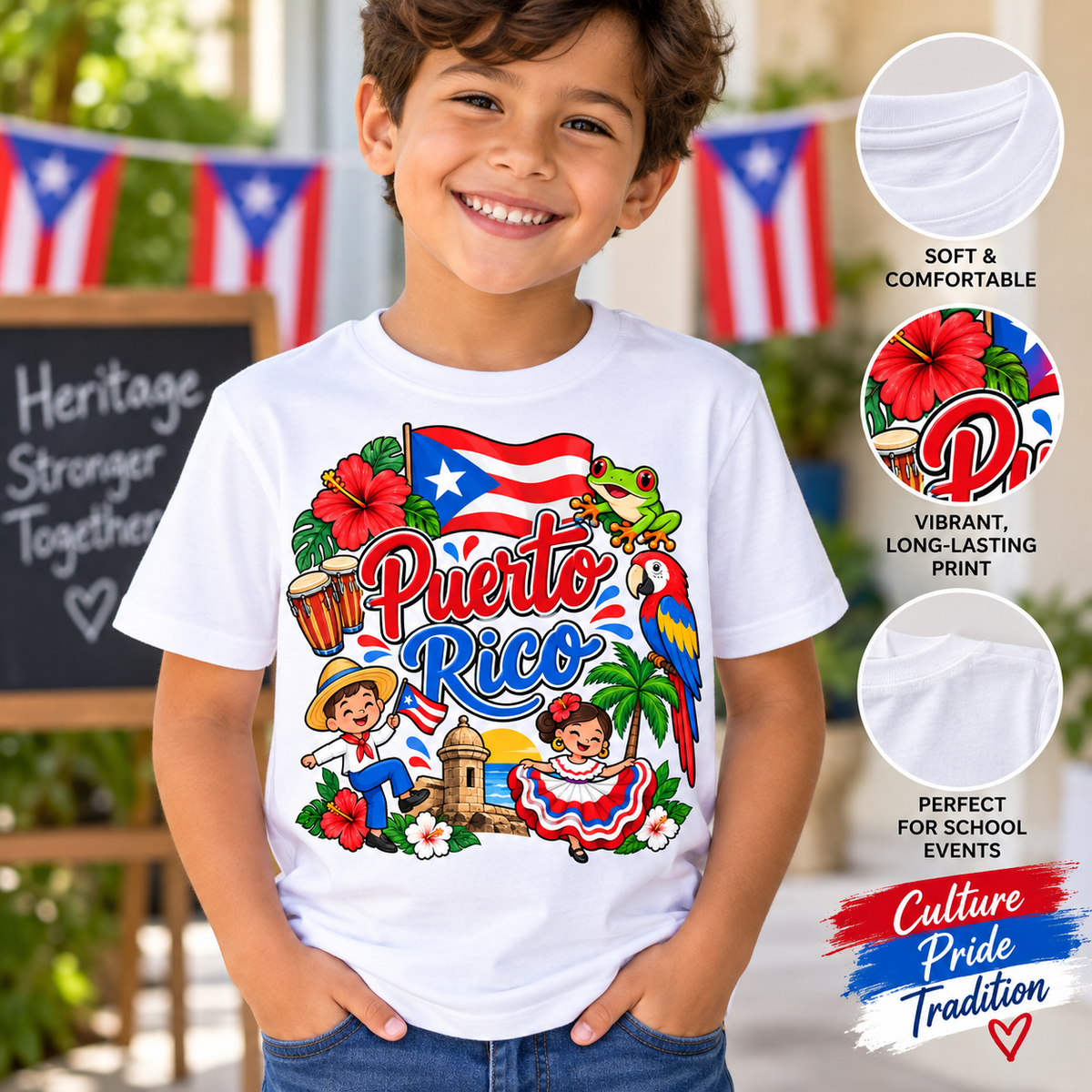 Puerto Rico Heritage Day Kids Shirt | School Heritage Celebration Tee