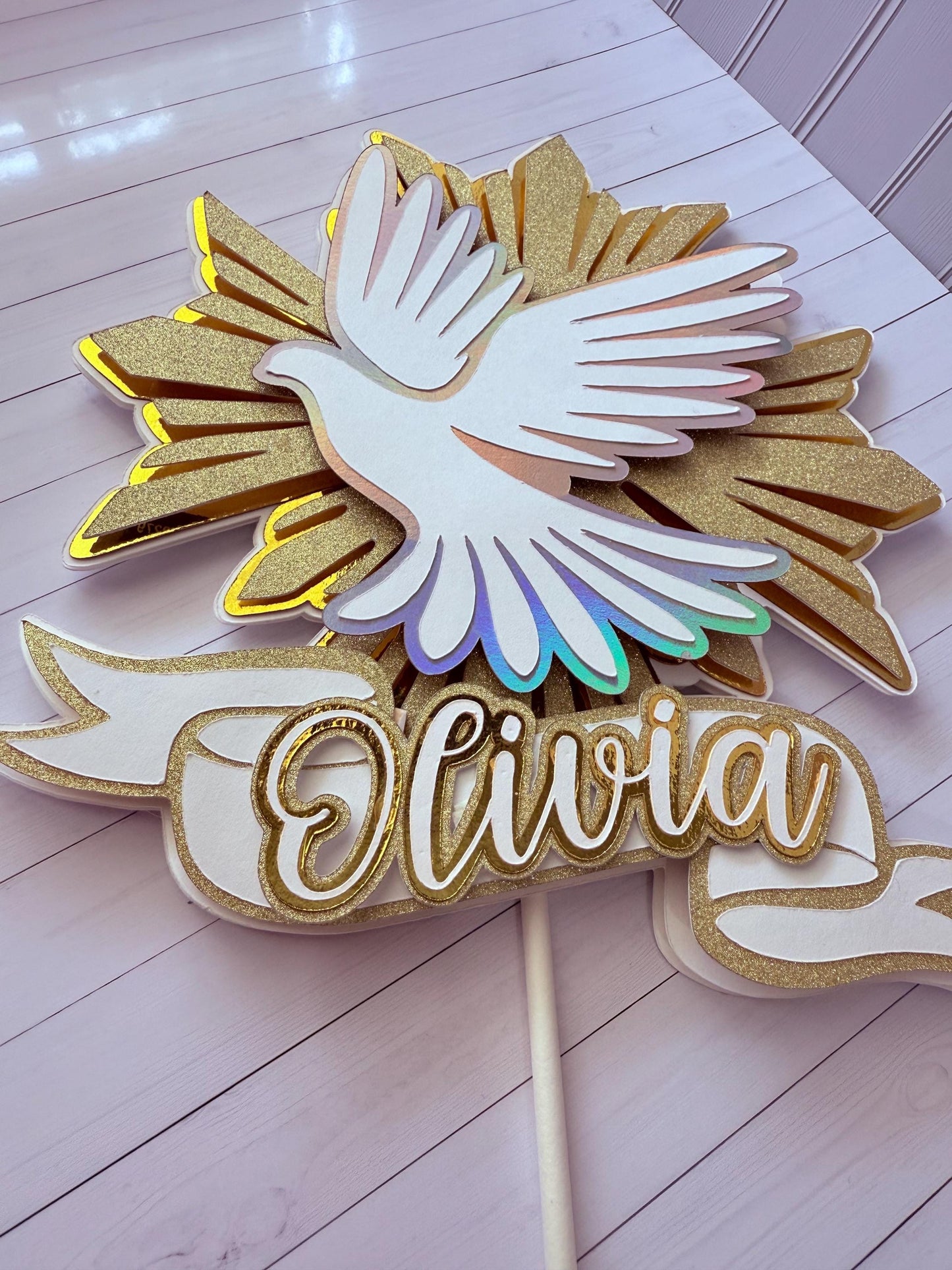Personalized First Communion Cake Topper With Dove And Name, Baptism Cake Topper, Holy Communion Party Decor, Religious Cake Decoration