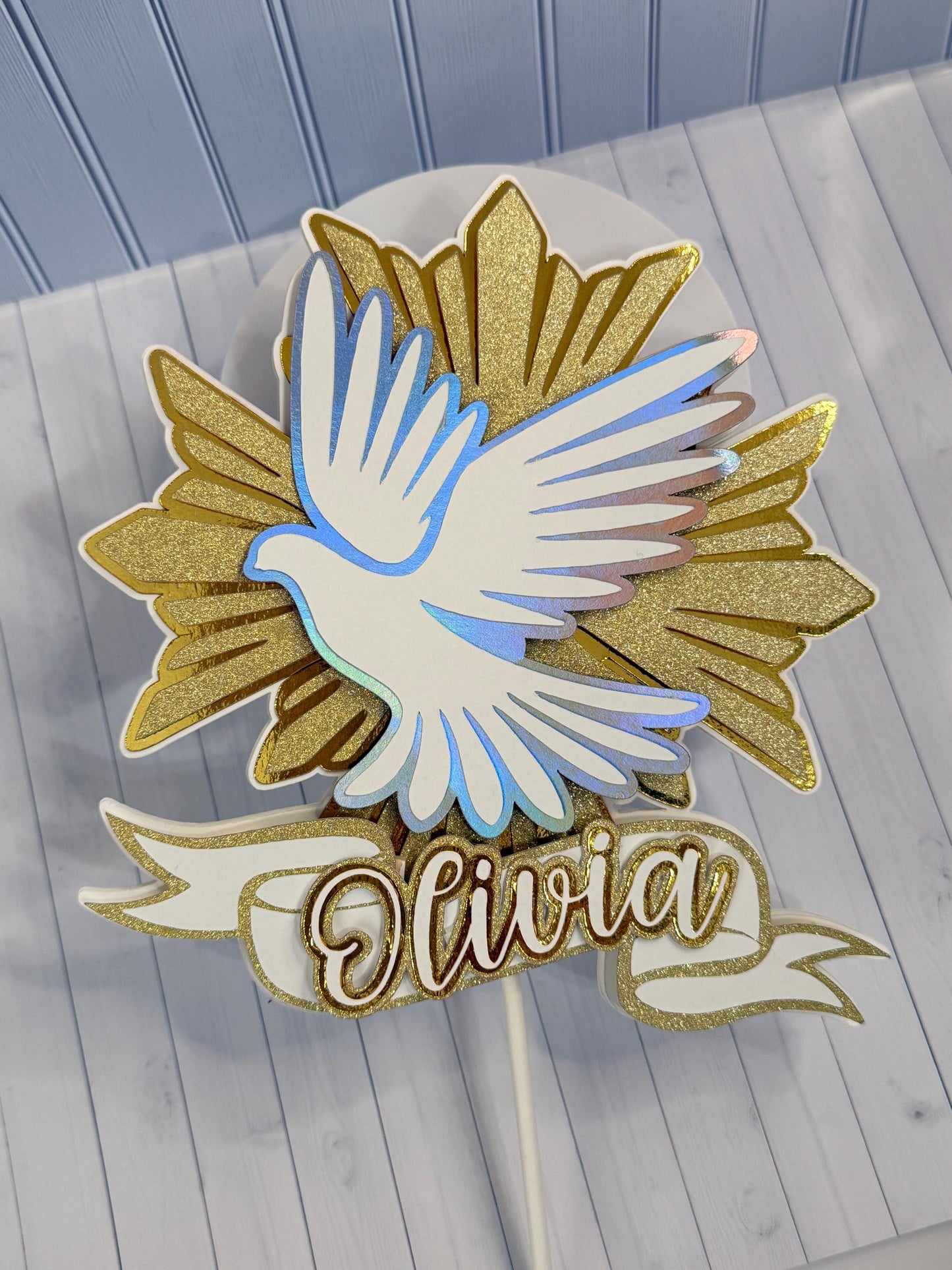 Personalized First Communion Cake Topper With Dove And Name, Baptism Cake Topper, Holy Communion Party Decor, Religious Cake Decoration