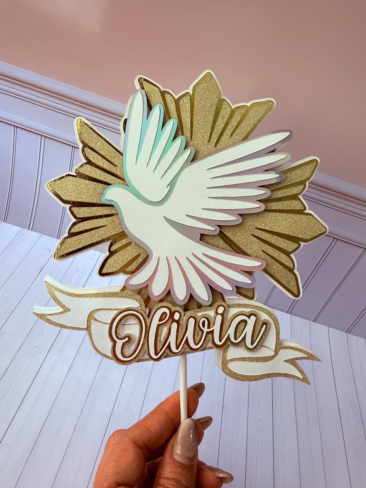 Personalized First Communion Cake Topper With Dove And Name, Baptism Cake Topper, Holy Communion Party Decor, Religious Cake Decoration