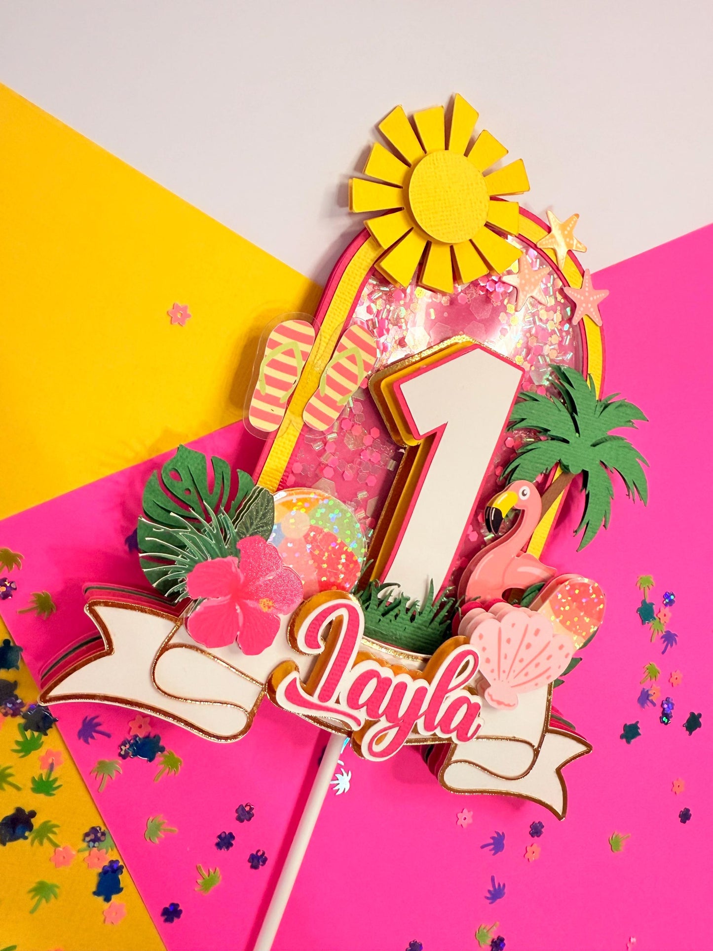 Tropical 1st Birthday Cake Topper: Pool Party Decoration