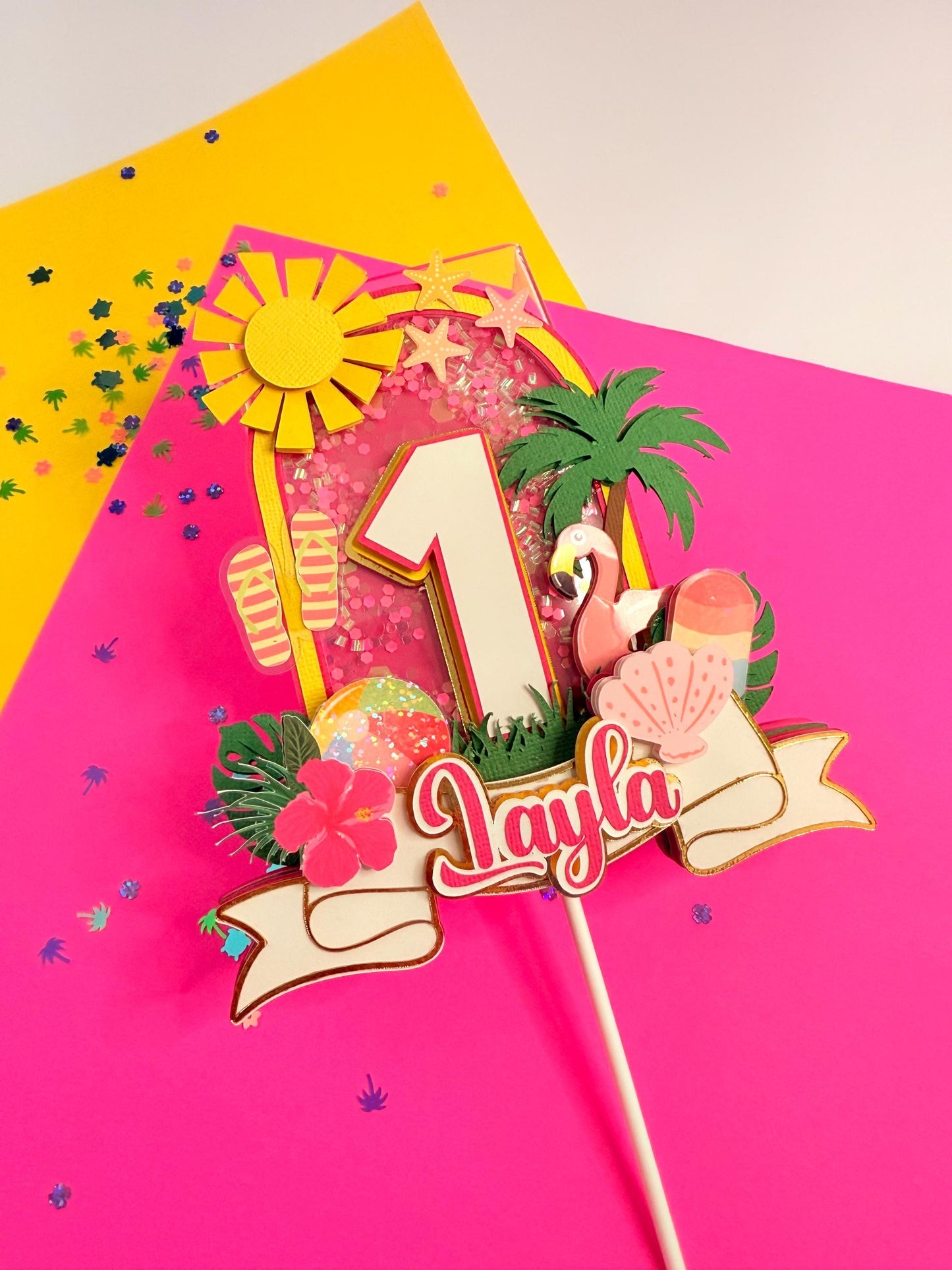 Tropical 1st Birthday Cake Topper: Pool Party Decoration