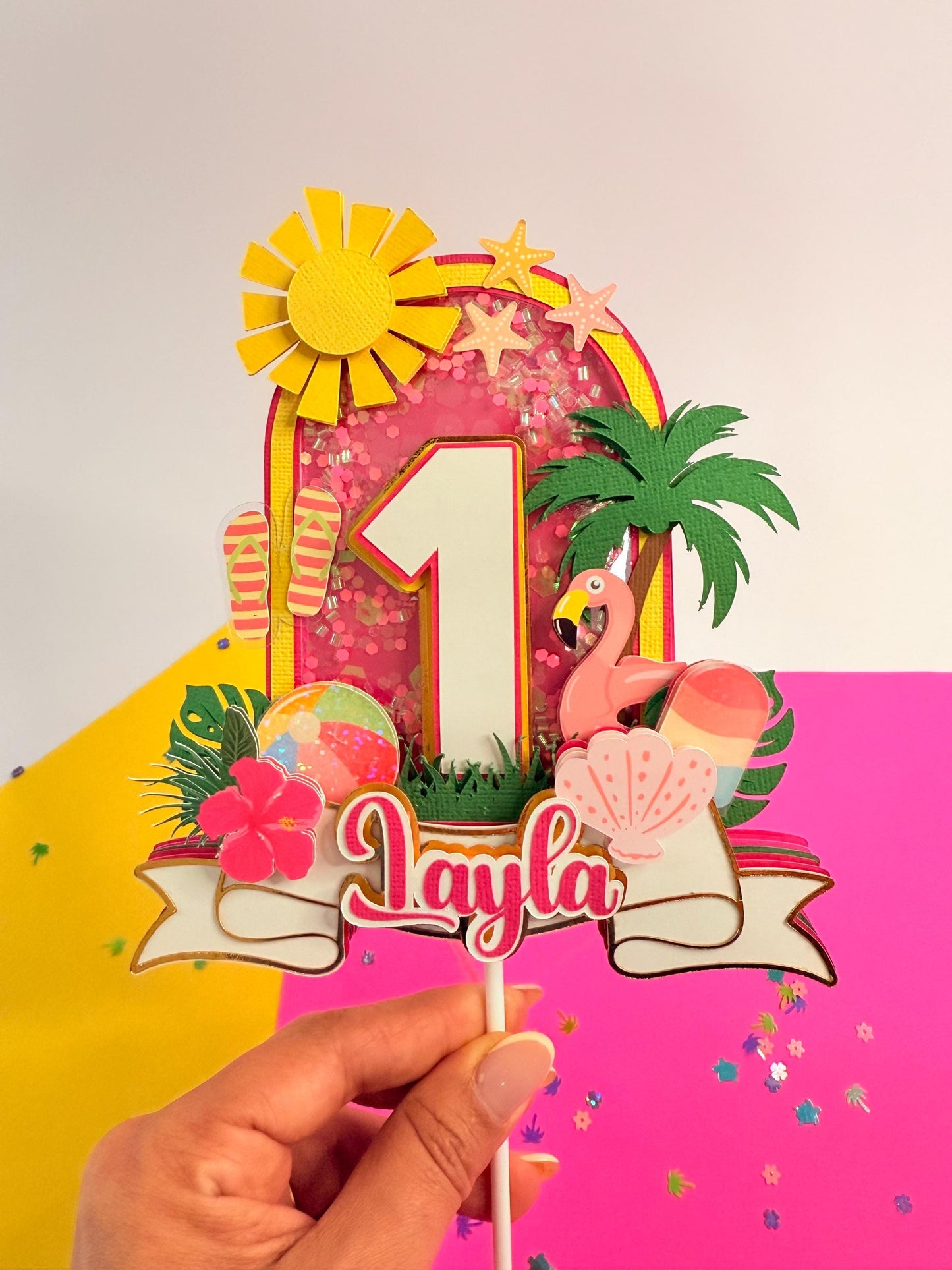 Tropical 1st Birthday Cake Topper: Pool Party Decoration