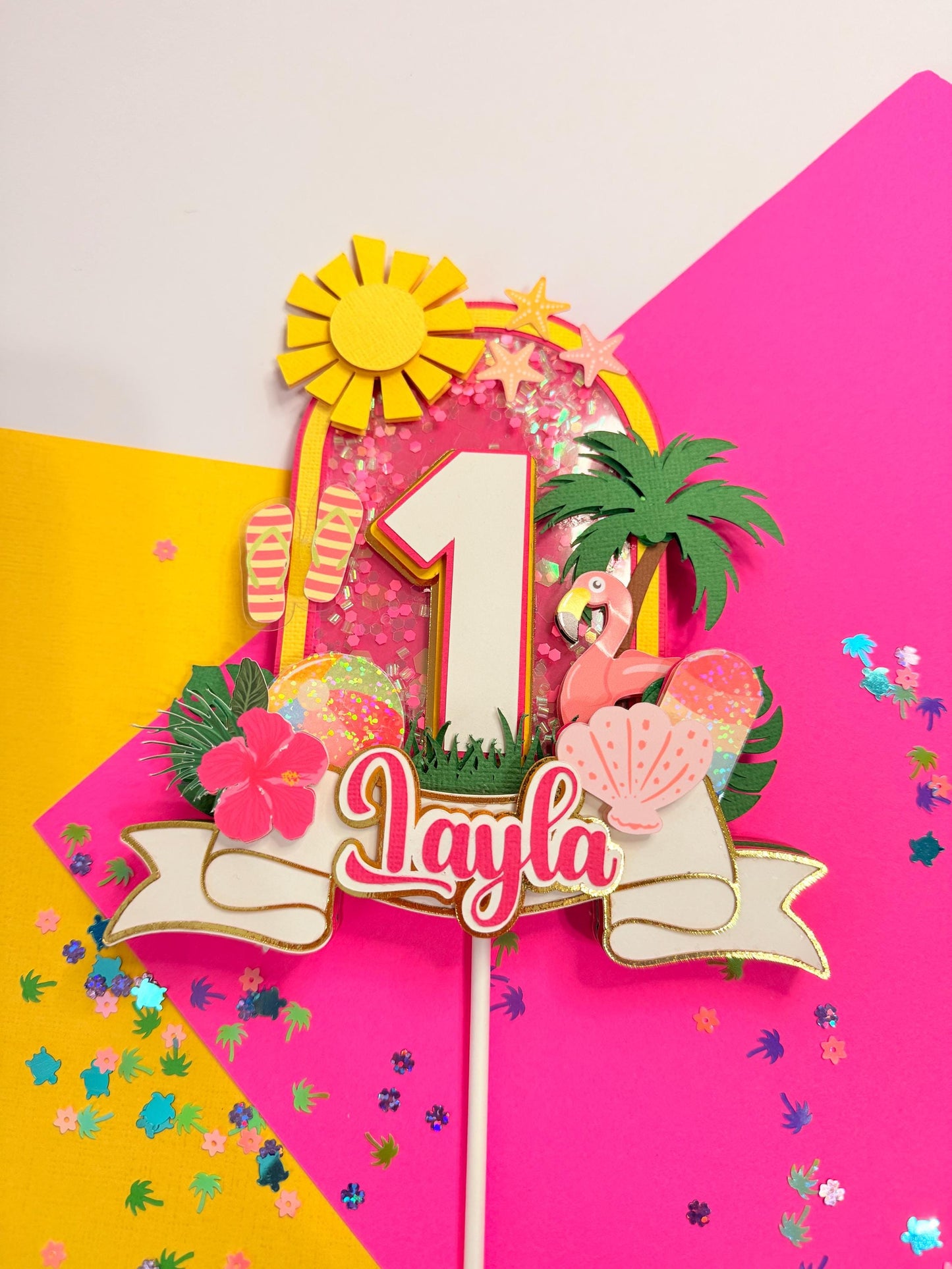 Tropical 1st Birthday Cake Topper: Pool Party Decoration