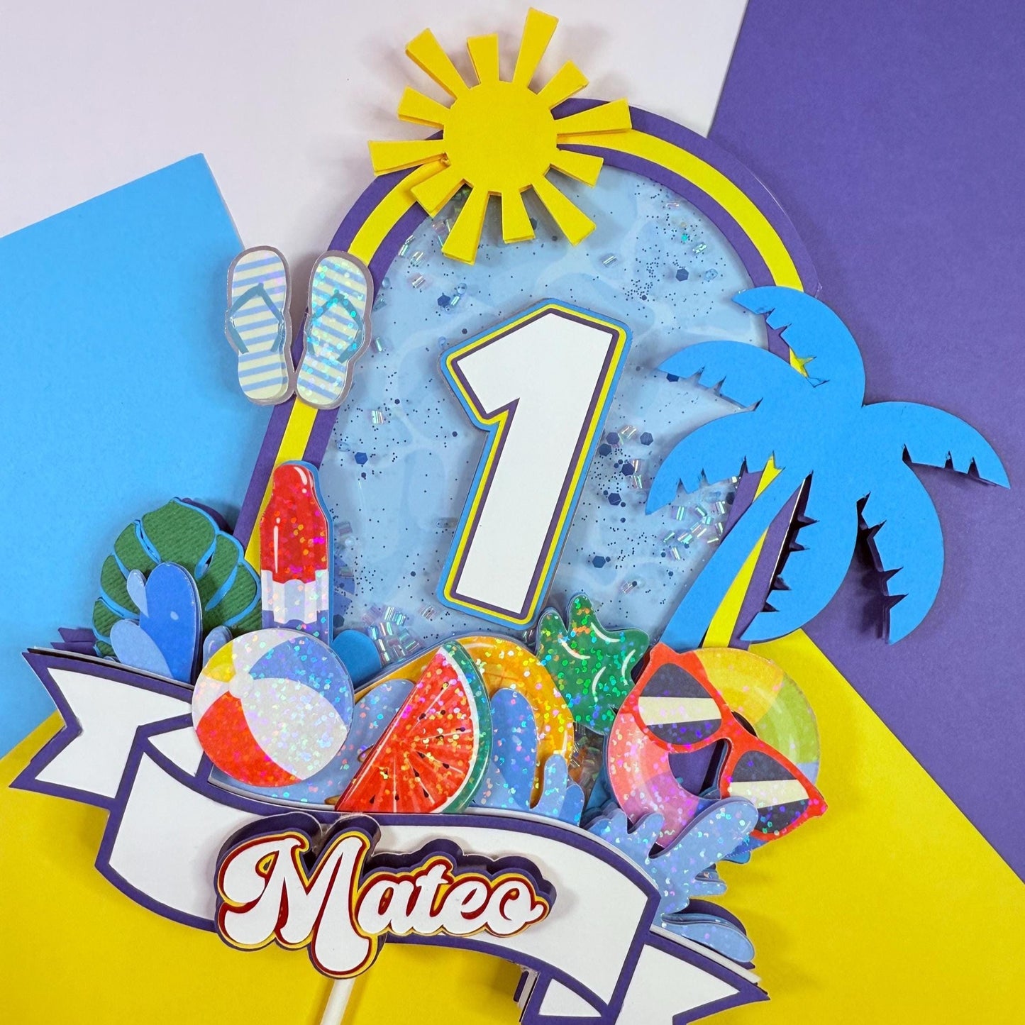 Pool Party Cake Topper: Ice Cream Splash, Summer First Birthday