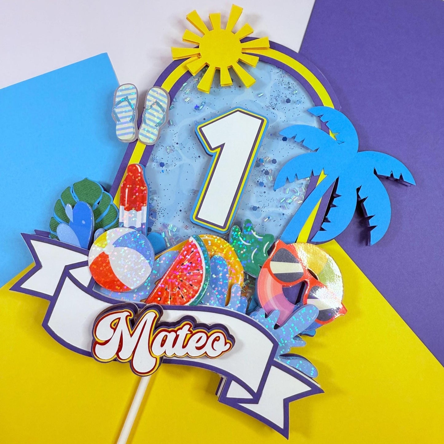 Pool Party Cake Topper: Ice Cream Splash, Summer First Birthday