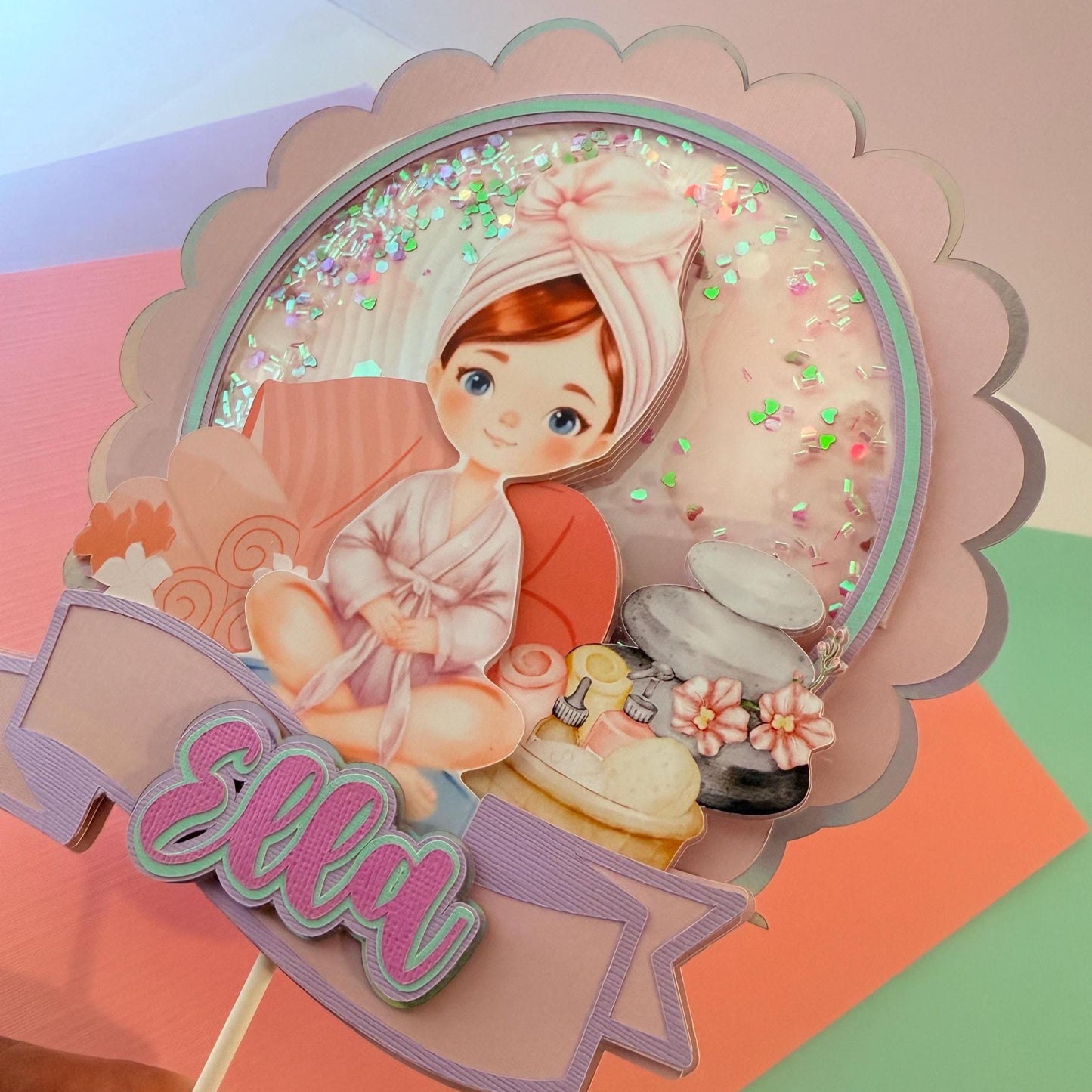 Spa Birthday Cake Topper, Girl Spa Party Cake Topper, Pamper Party Decor, Personalized Cake Topper, Spa Birthday Theme, Sleepover Party.