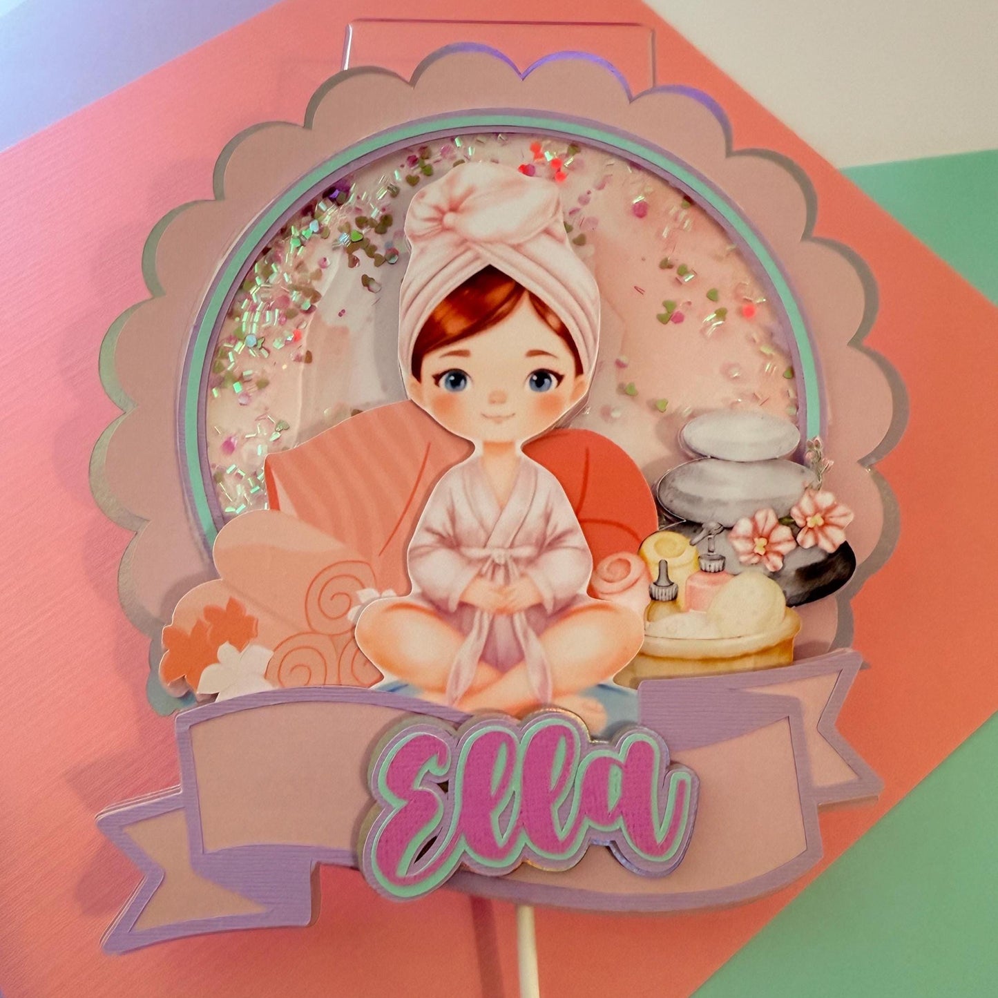 Spa Birthday Cake Topper, Girl Spa Party Cake Topper, Pamper Party Decor, Personalized Cake Topper, Spa Birthday Theme, Sleepover Party.