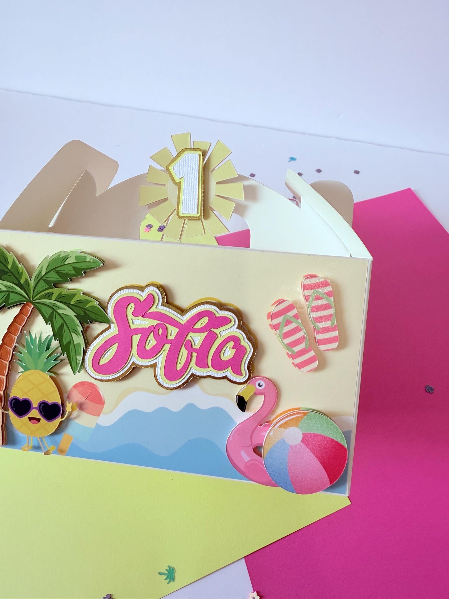 One in the Sun Favor Boxes: Tropical Pool Party Decor