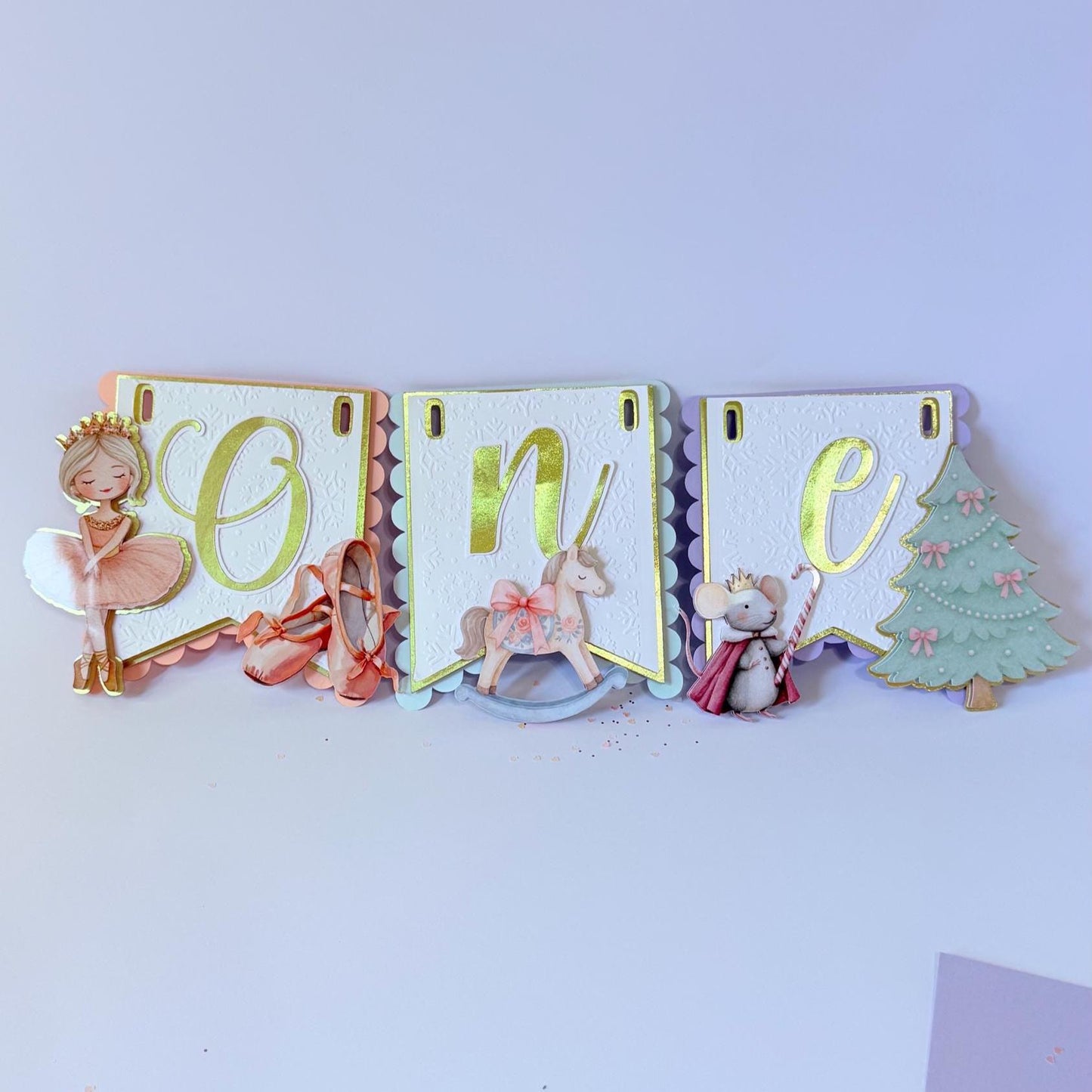Winter Onederland Party, Ballerina Highchair Banner, Pink Christmas Theme.