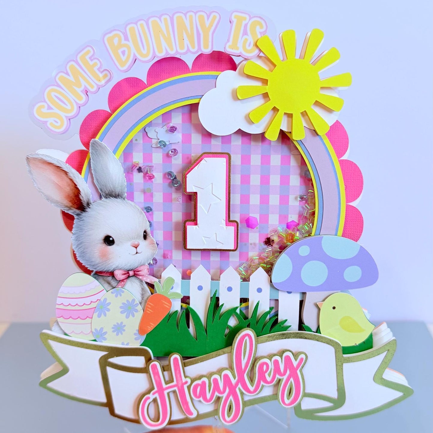 Some Bunny Is One Cake Topper, First Birthday Bunny Party Decor, Pink Rabbit Smash Cake Decoration, Bunny Birthday Party Theme.
