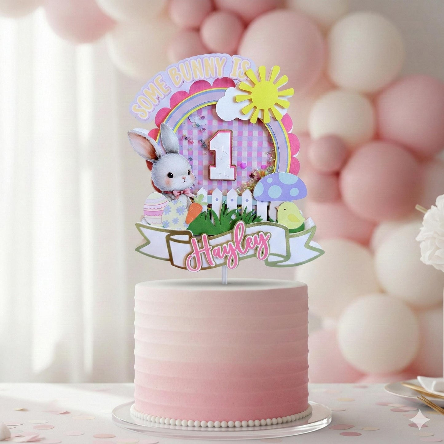 Some Bunny Is One Cake Topper, First Birthday Bunny Party Decor, Pink Rabbit Smash Cake Decoration, Bunny Birthday Party Theme.