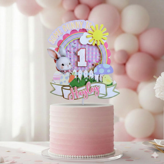 Some Bunny Is One Cake Topper, First Birthday Bunny Party Decor, Pink Rabbit Smash Cake Decoration, Bunny Birthday Party Theme.