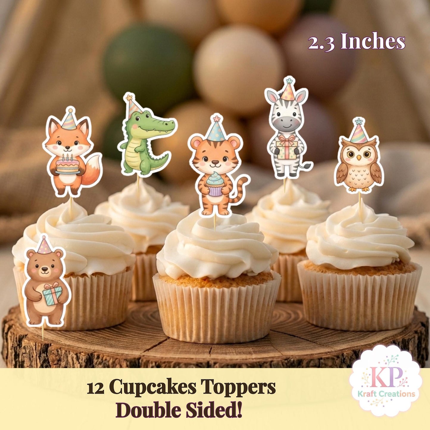 Wild One Party Animal Cupcake Toppers, Safari Animals Baby Shower, 1st Birthday Zoo Animals, Two Wild Party Decoration Safari.