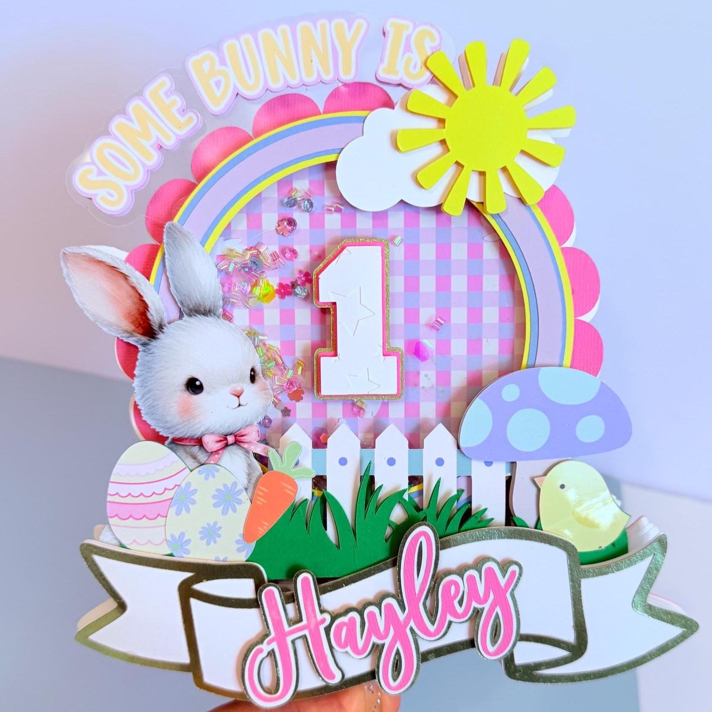 Some Bunny Is One Cake Topper, First Birthday Bunny Party Decor, Pink Rabbit Smash Cake Decoration, Bunny Birthday Party Theme.