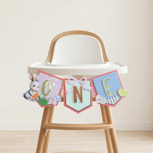Some Bunny is One High Chair Birthday Banner, Easter First Birthday Theme, Bunny First Birthday Banner Party Decor.