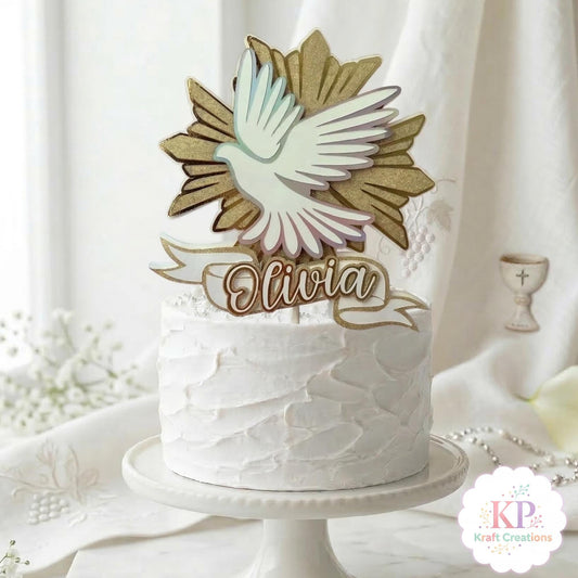 Personalized First Communion Cake Topper With Dove And Name, Baptism Cake Topper, Holy Communion Party Decor, Religious Cake Decoration