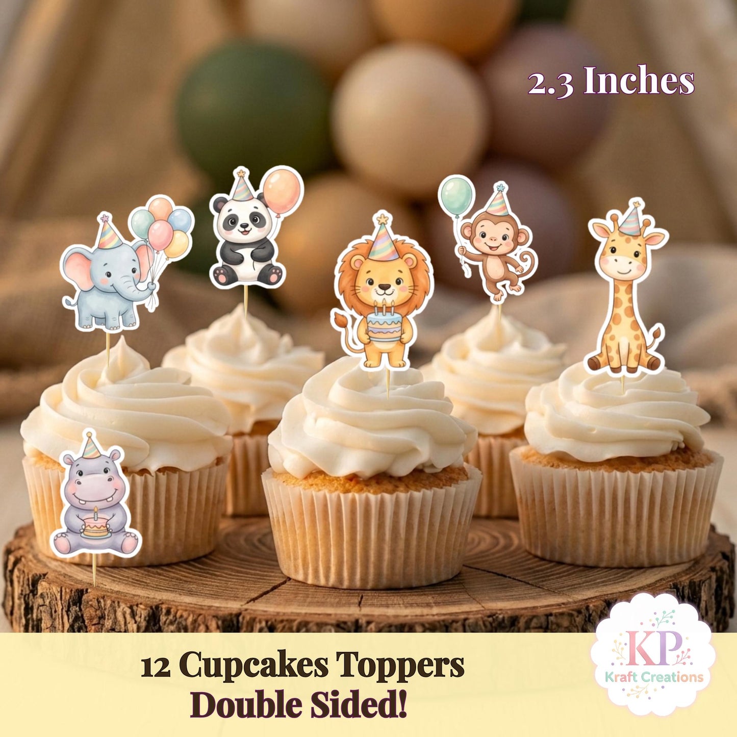 Wild One Party Animal Cupcake Toppers, Safari Animals Baby Shower, 1st Birthday Zoo Animals, Two Wild Party Decoration Safari.