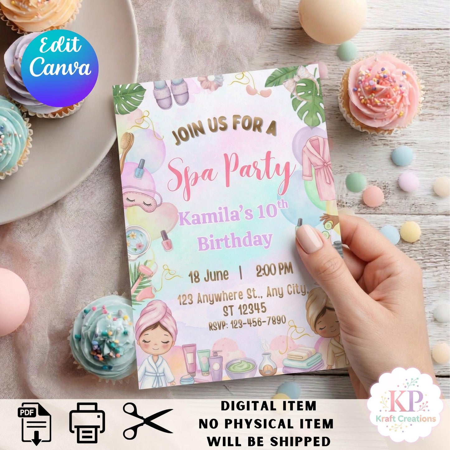 Spa Birthday Invitation Editable Canva Template, Girls Spa Party Invite, Sleepover Birthday Invitation, Glam Spa Theme Invite Salon Party