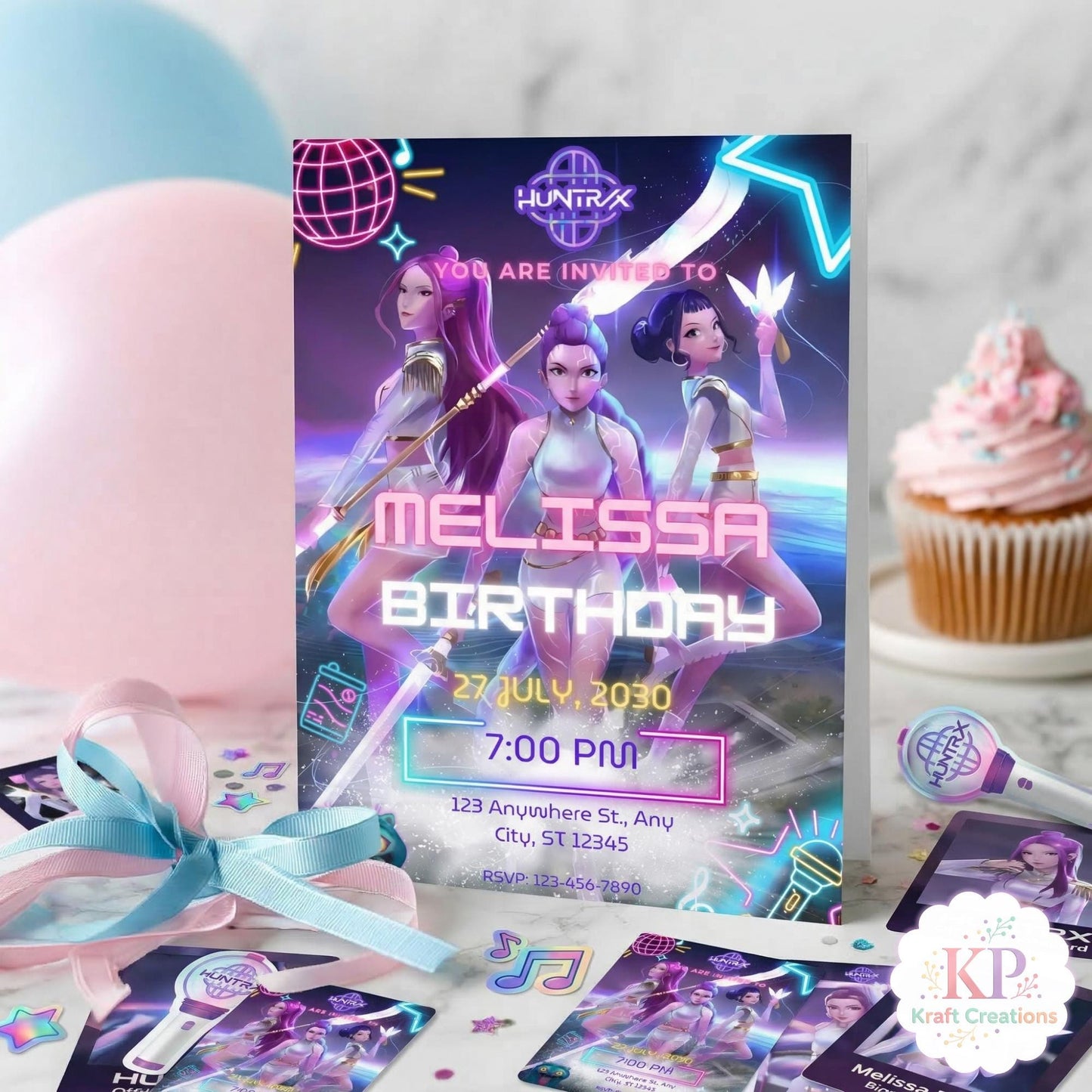 Kpop Birthday Invitation Editable Canva Template, Neon Party Invite, Kpop Theme Birthday Invite, Girl Party Invitation 5x7 Digital Download