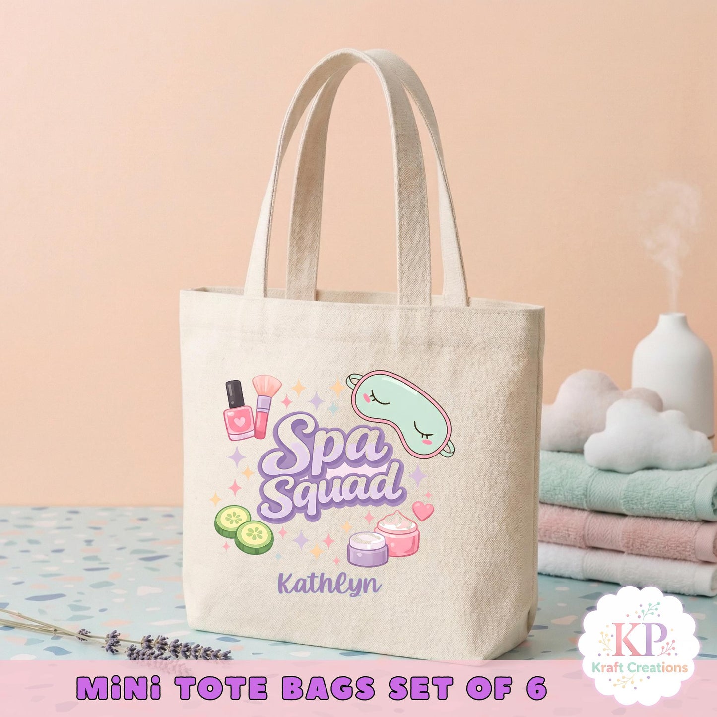 Spa Squad Party Favor Bags, Personalized Spa Tote Bags for Girls, Kids Spa Birthday Party Favors, Pamper Party Bags, Spa tacular Party Bags