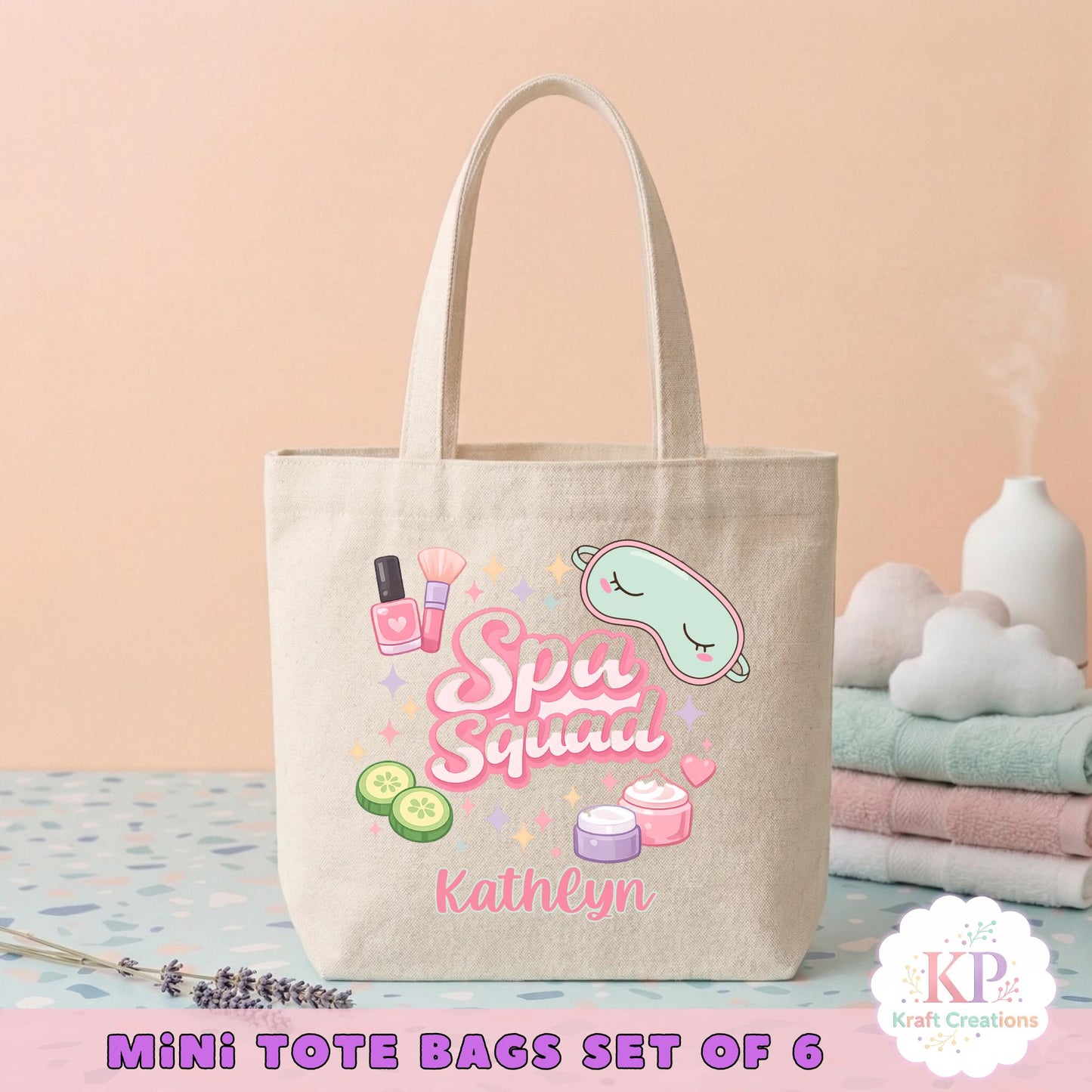 Spa Squad Party Favor Bags, Personalized Spa Tote Bags for Girls, Kids Spa Birthday Party Favors, Pamper Party Bags, Spa tacular Party Bags