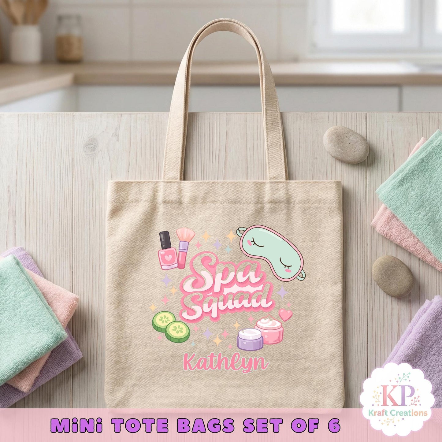 Spa Squad Party Favor Bags, Personalized Spa Tote Bags for Girls, Kids Spa Birthday Party Favors, Pamper Party Bags, Spa tacular Party Bags