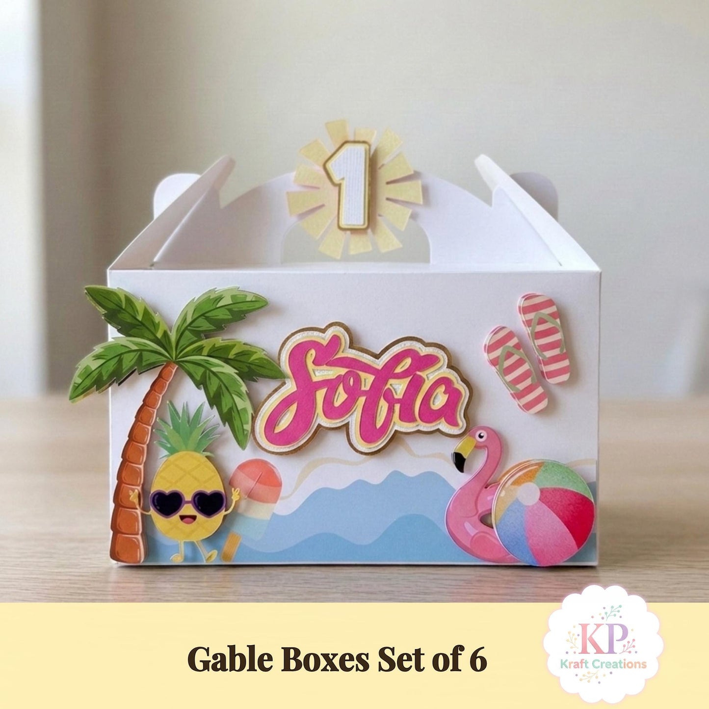 One in the Sun Favor Boxes: Tropical Pool Party Decor