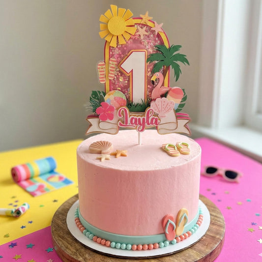 Tropical 1st Birthday Cake Topper: Pool Party Decoration