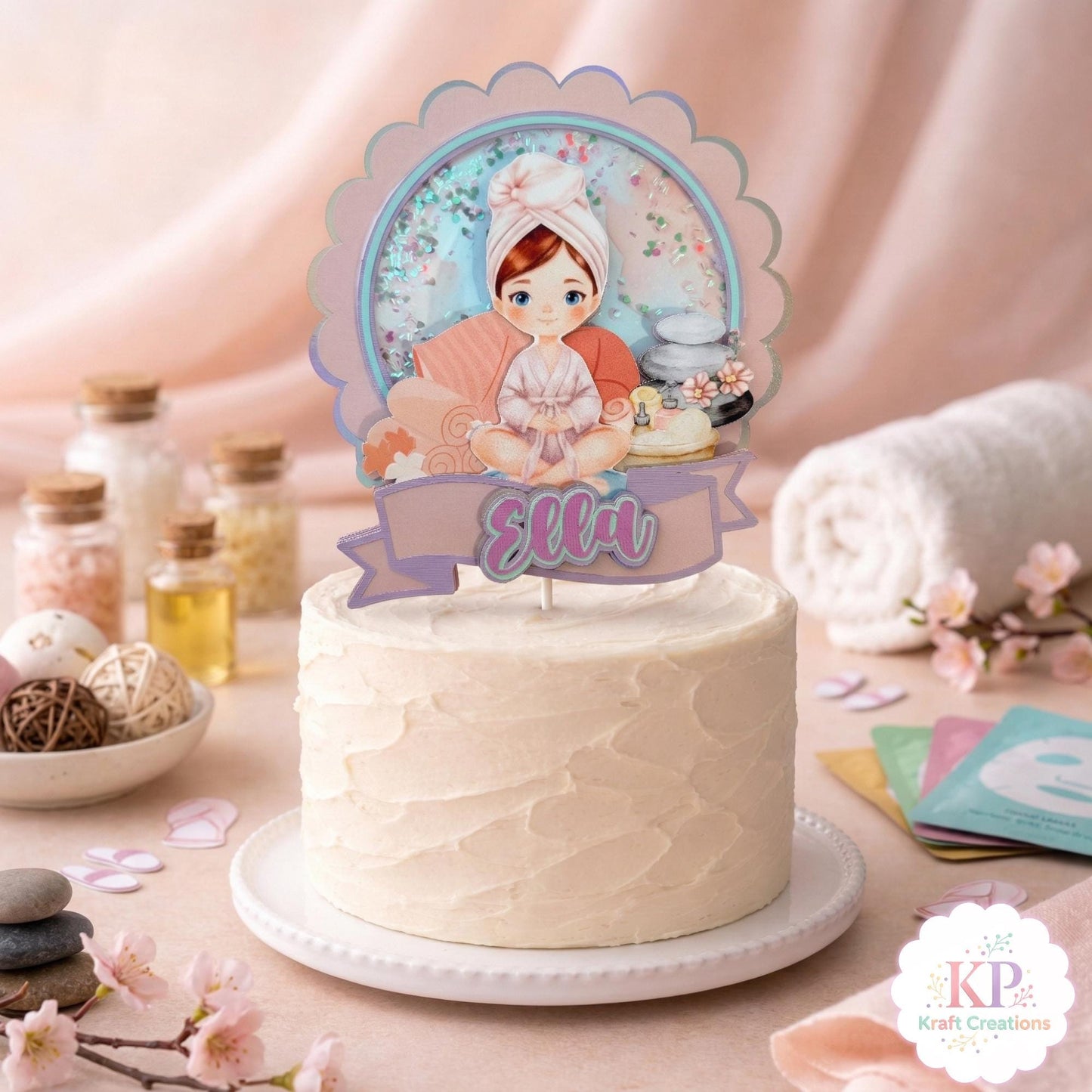Spa Birthday Cake Topper, Girl Spa Party Cake Topper, Pamper Party Decor, Personalized Cake Topper, Spa Birthday Theme, Sleepover Party.
