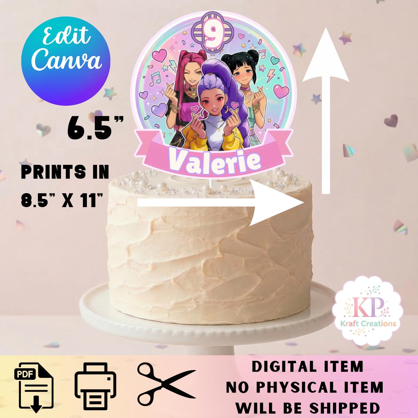 Kpop Birthday Cake Topper Personalized Name And Age, Kpop Party Decor, Editable Canva Kpop Cake Topper, Printable Girl Birthday Party