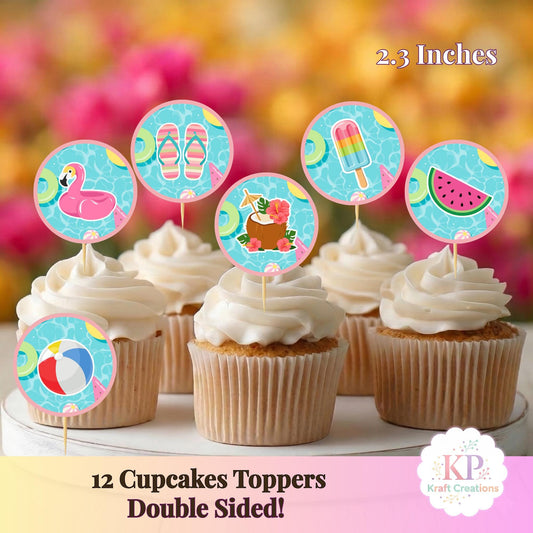 One in the Sun Cupcake Toppers First Birthday Party Decor, Summer Pool Party Cupcake Picks, Flamingo Beach Theme Dessert Decorations