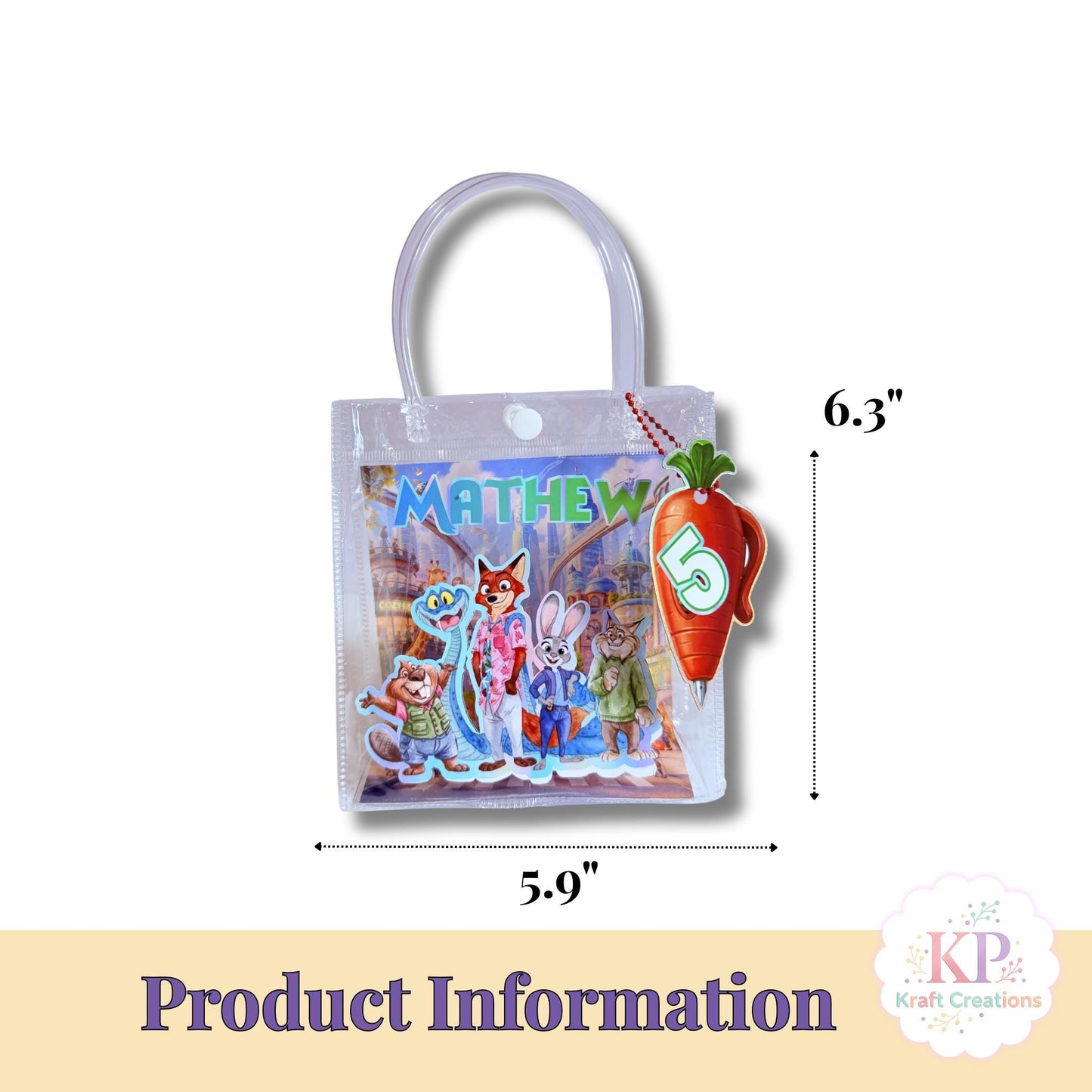 Zoo topia Favor Bags Personalized Clear Party Bags Kids Birthday Goodie Bags Custom Animal Theme Party, Personalized Name Treat Bag
