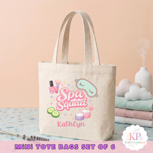 Spa Squad Party Favor Bags, Personalized Spa Tote Bags for Girls, Kids Spa Birthday Party Favors, Pamper Party Bags, Spa tacular Party Bags