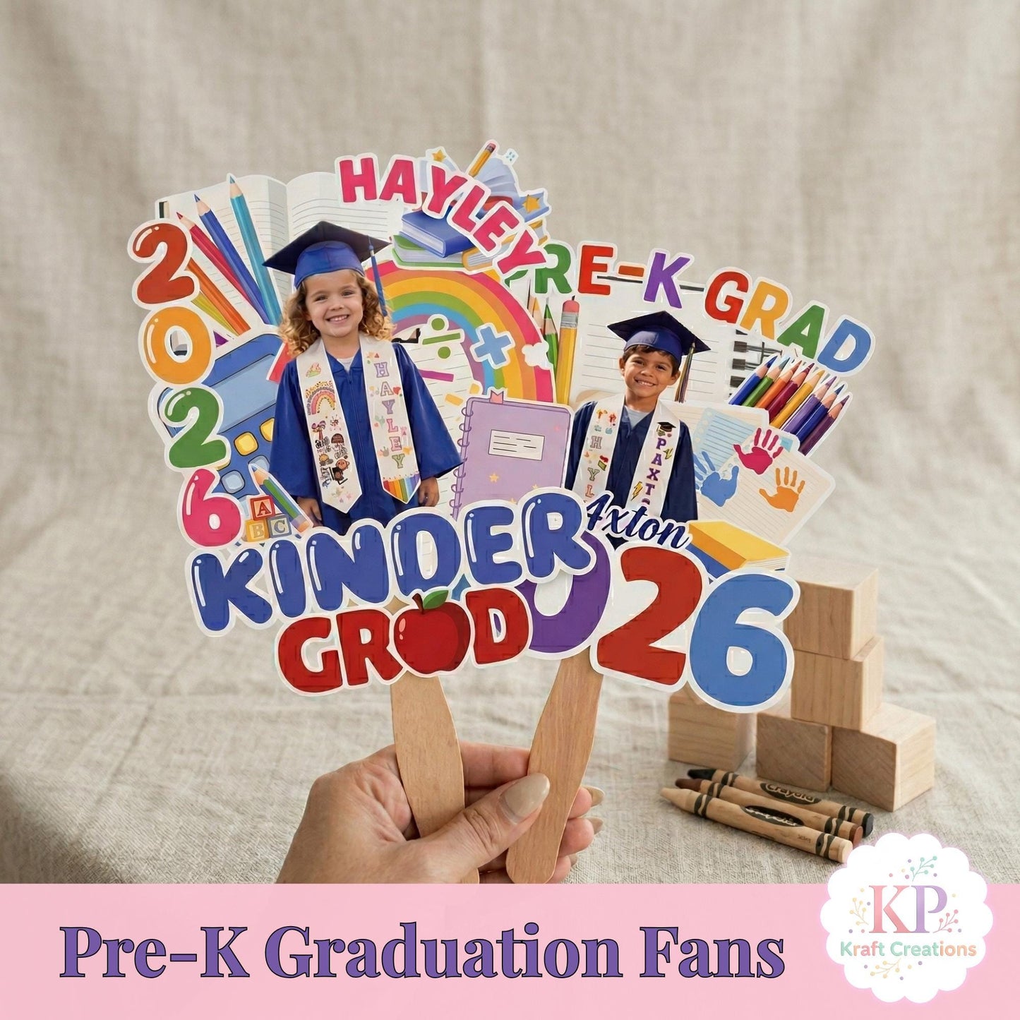 Personalized Preschool Graduation Fan, Kinder Grad Photo Fan 2026, Custom Kids Grad Fan, Photo Graduation Prop, Pre K Graduation Party Favor