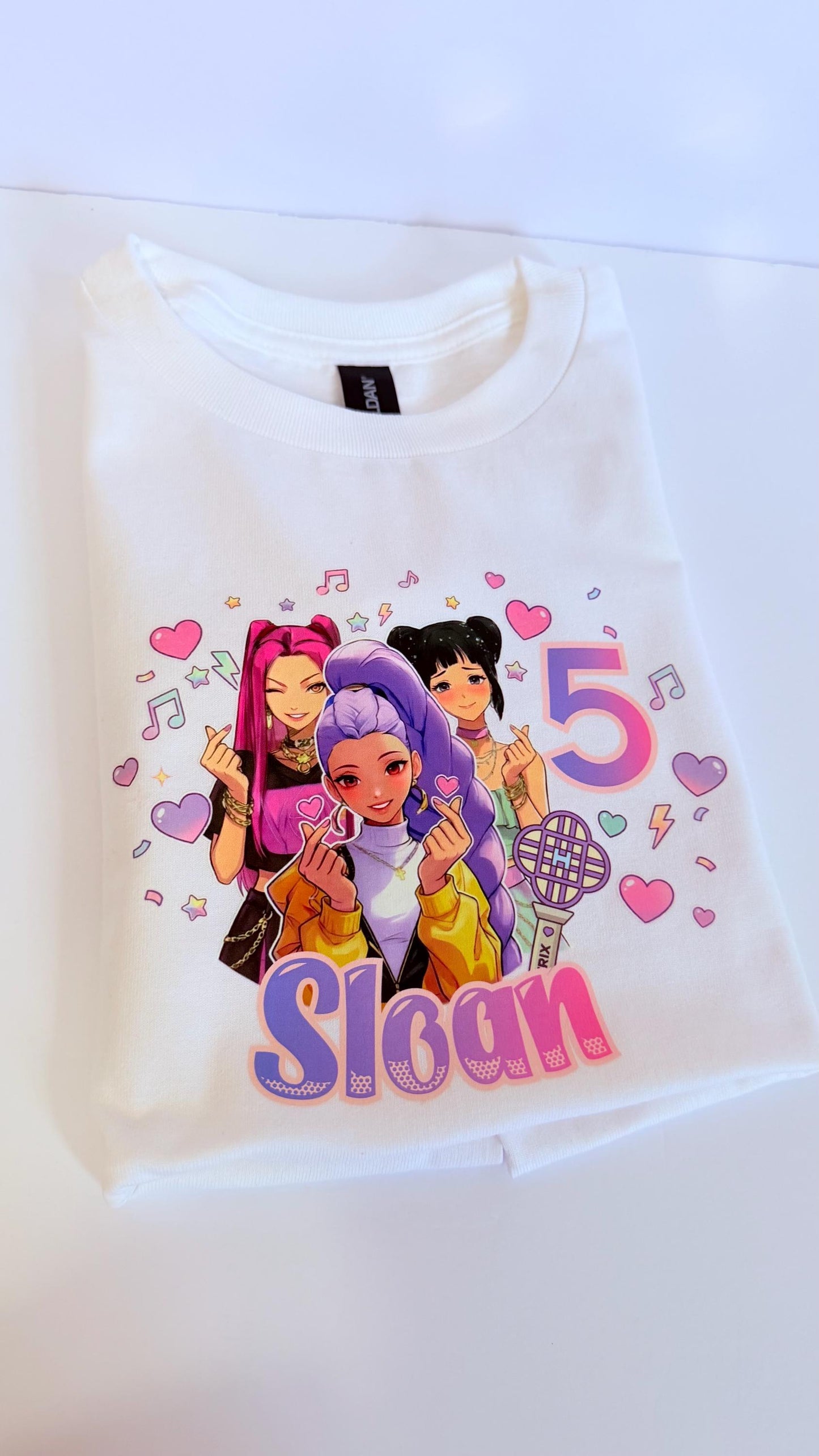 KPop Birthday Shirt Personalized, Kpop Birthday Outfit, Custom Name Age Shirt, Huntr x Girls Kpop Party Shirt, Music Birthday Youth Tee