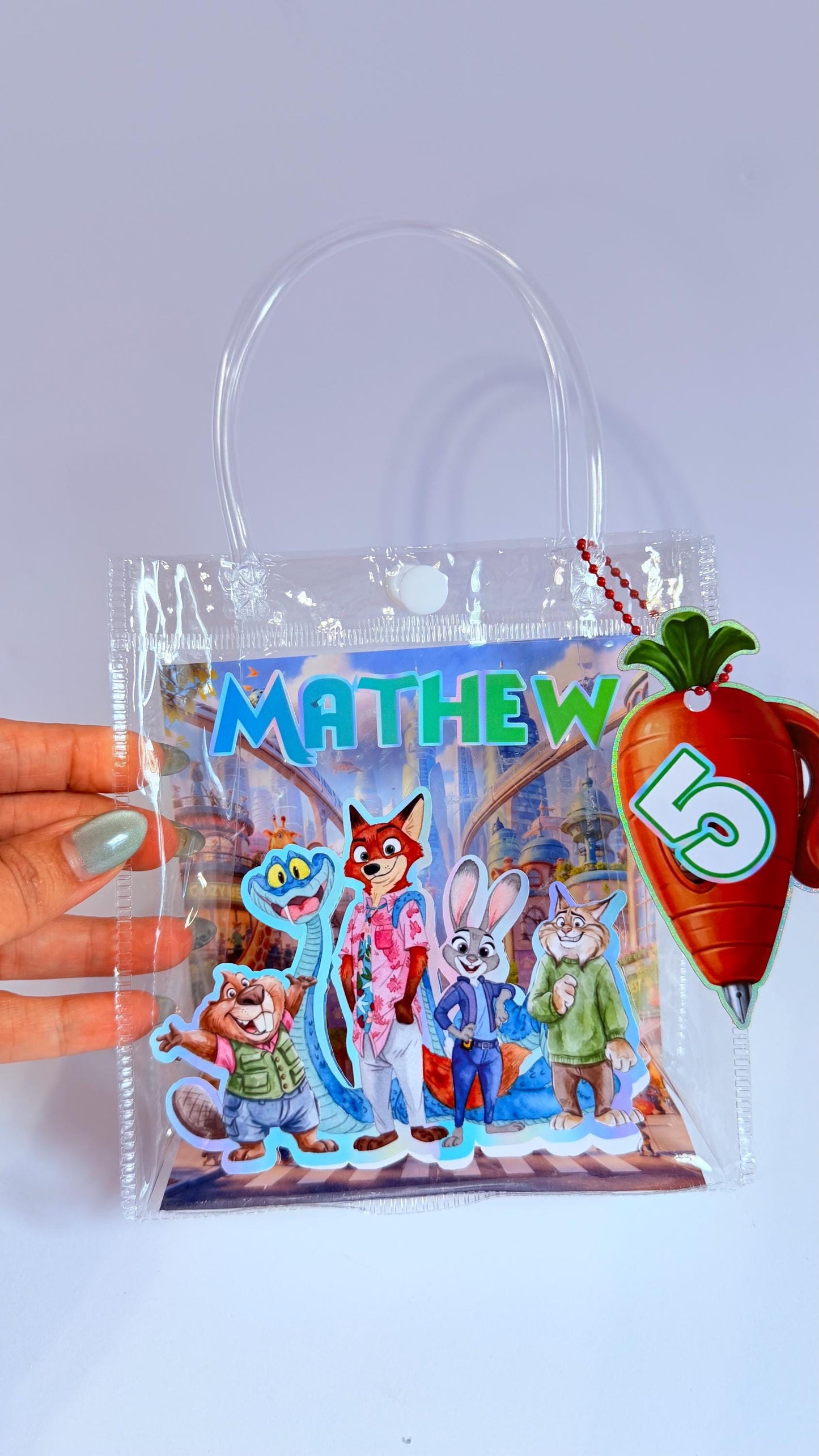 Zoo topia Favor Bags Personalized Clear Party Bags Kids Birthday Goodie Bags Custom Animal Theme Party, Personalized Name Treat Bag
