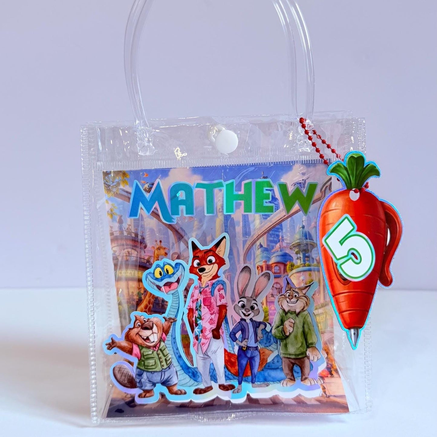 Zoo topia Favor Bags Personalized Clear Party Bags Kids Birthday Goodie Bags Custom Animal Theme Party, Personalized Name Treat Bag