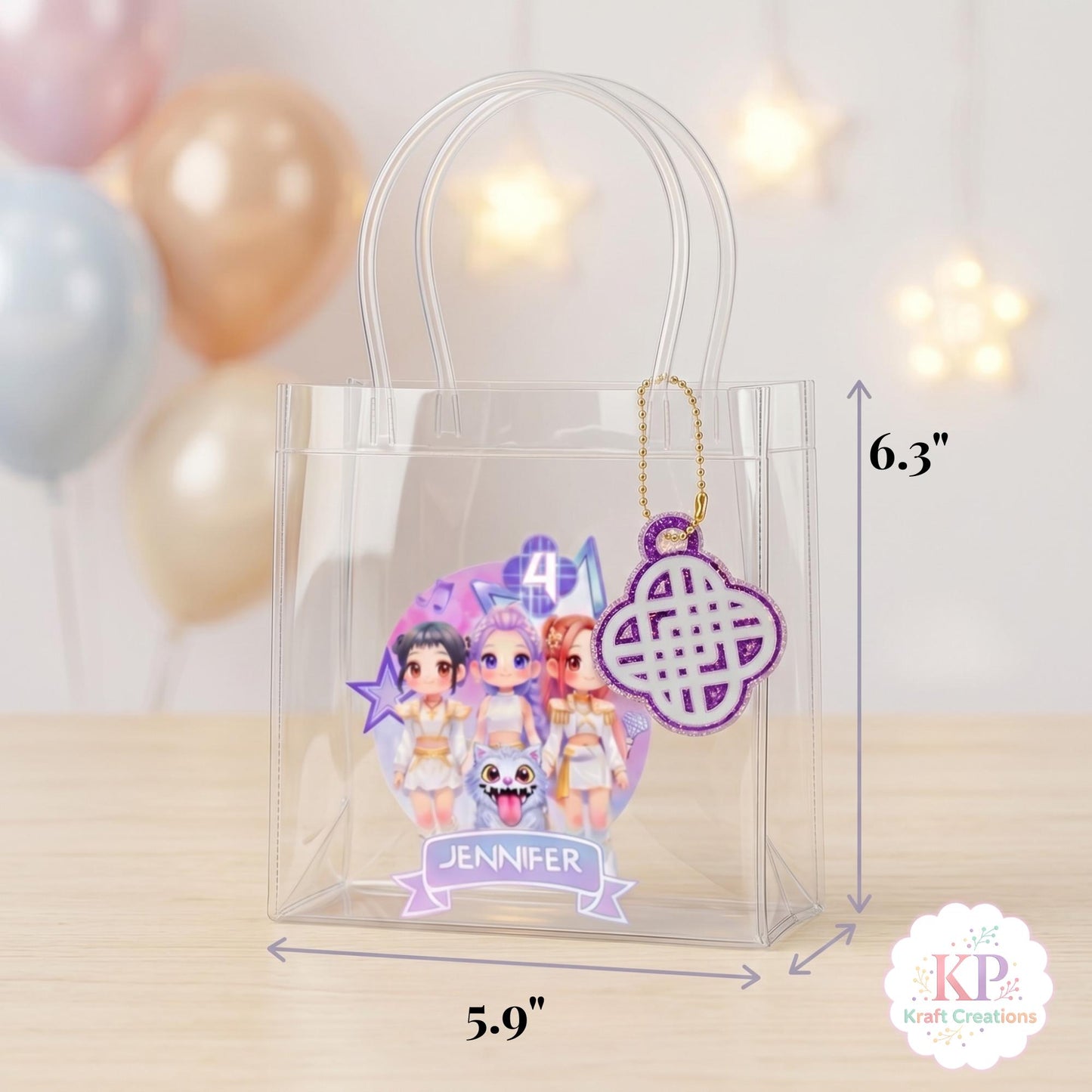Kpop Favor Bags, Personalized Kids Birthday Party Favor Bags, Custom Name Clear Tote Bags Party Favors, Clear Goodie Bags, Pastel colors.