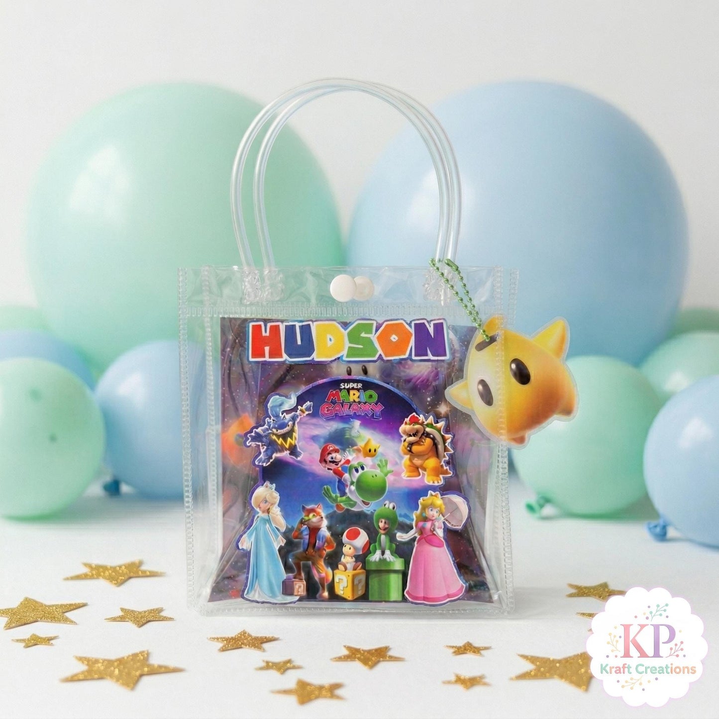 Mario Birthday Party Favor Bags, Super Bros Galaxy Inspired Favor Bags, Kids Birthday Party Goodie Bags, Video Game Custom Name Treat Bags