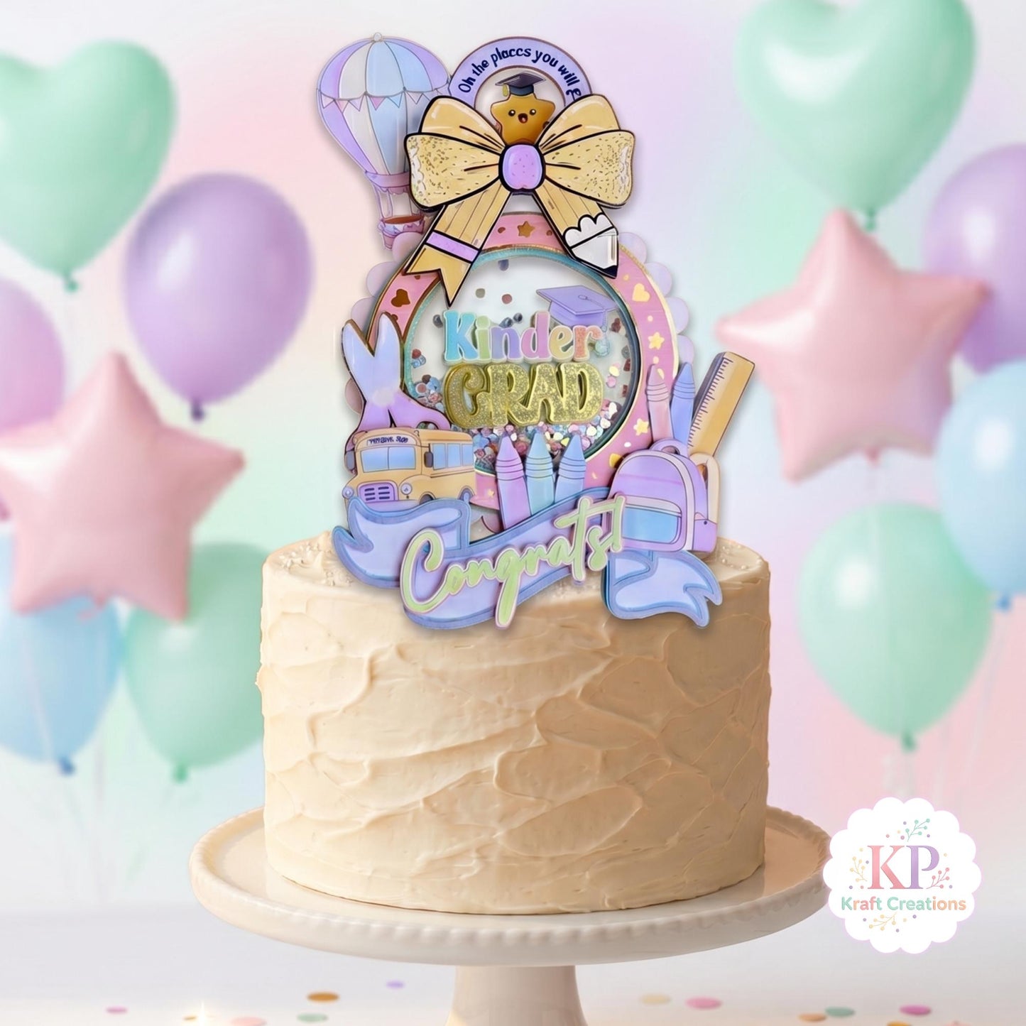 Oh The Places You’ll Go Cake Topper, Kinder Grad Cake Topper, Pre K Graduation Party Decor, 3D Layered Shaker Topper, Graduation Cake Decor.