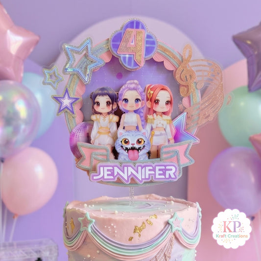 Kpop Cake Topper, Kpop Birthday Party Decor, 3D Layered Cake Topper, Girl Pop Star Theme, Cake Decoration, Personalized Kpop Theme.