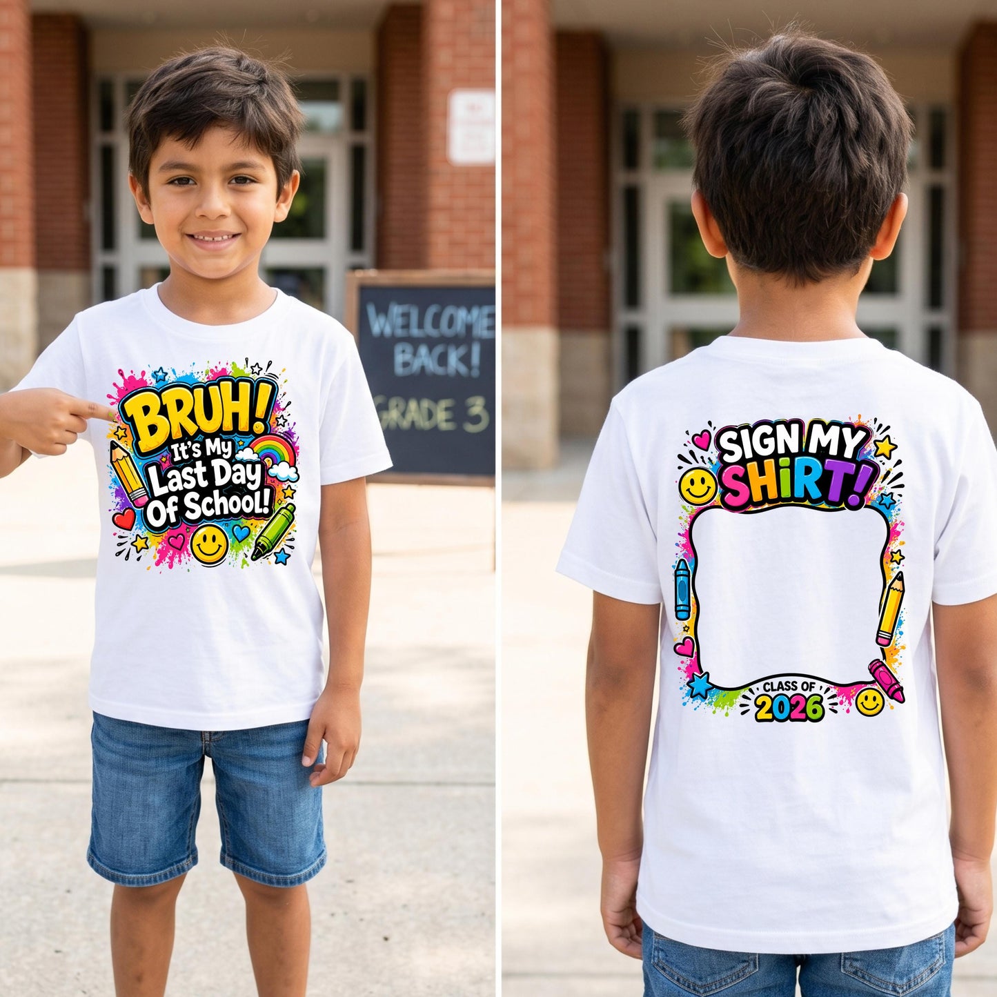 Last Day of School Autograph Shirt Bundle, Front and Back School Tee, Sign My Shirt Design, Elementary School Memory Outfit