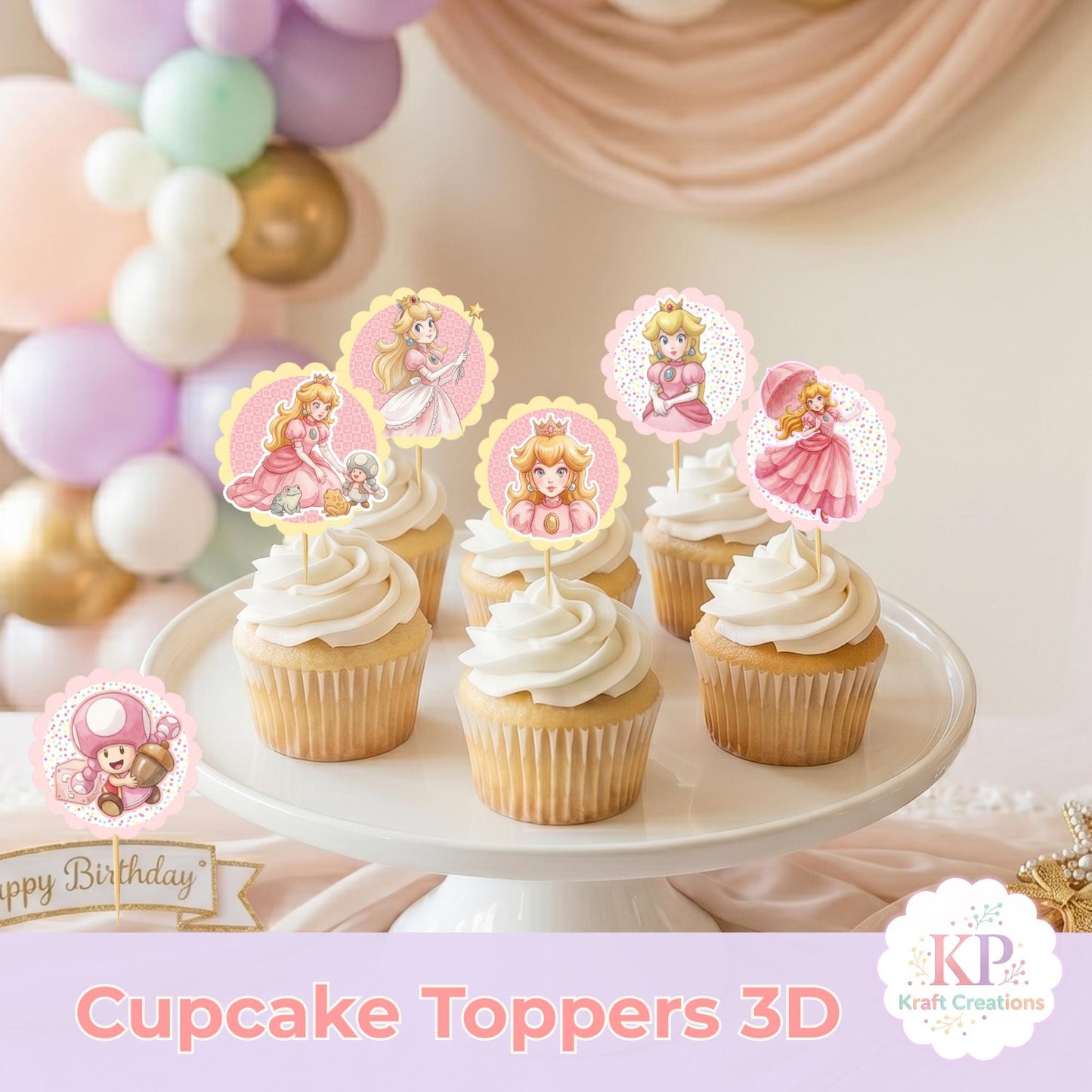 Pink Princess Cupcake Toppers, Video Game Princess Birthday Decor, 3D Layered Cupcake Picks, Galaxy Princess Party Decorations, Set of 12