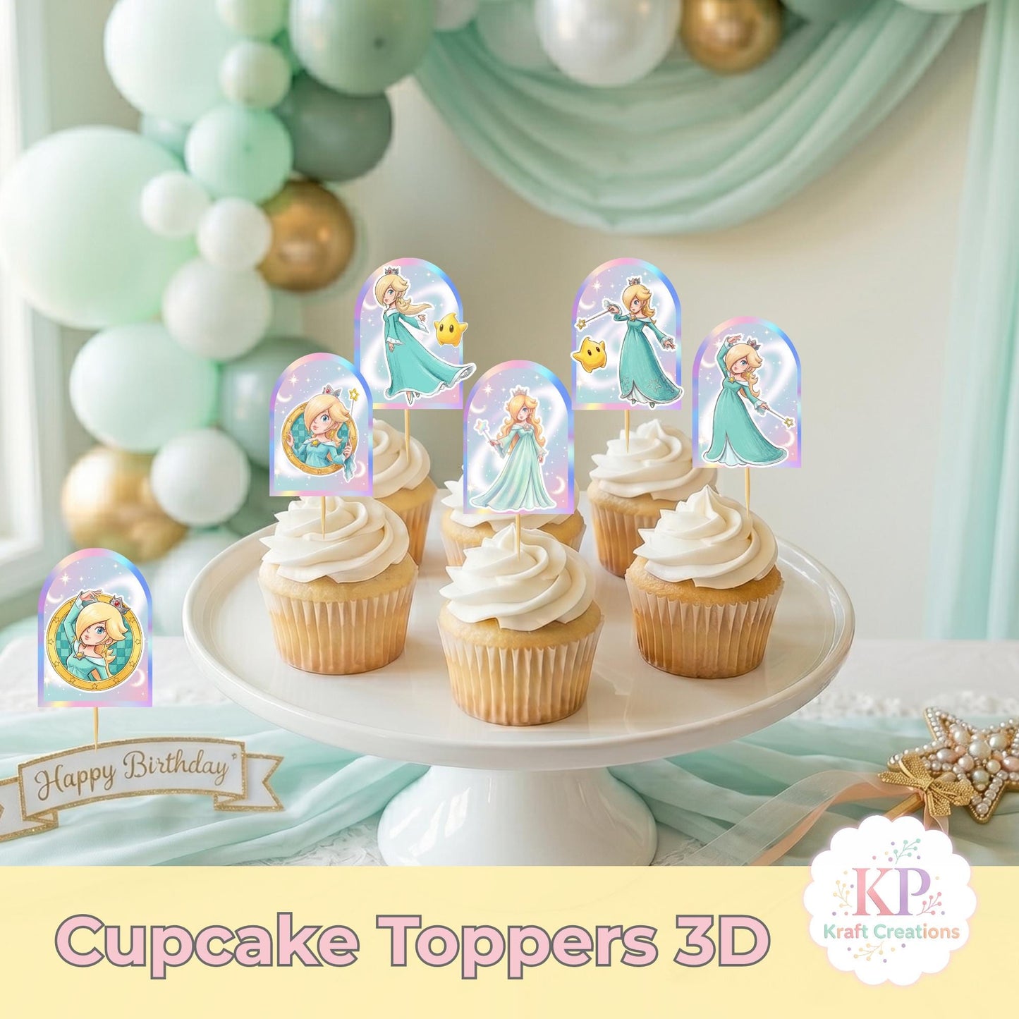 Princess Cupcake Toppers, Rosalina  Princess Birthday Decor, Girls Birthday Cupcake Decorations, Space Princess