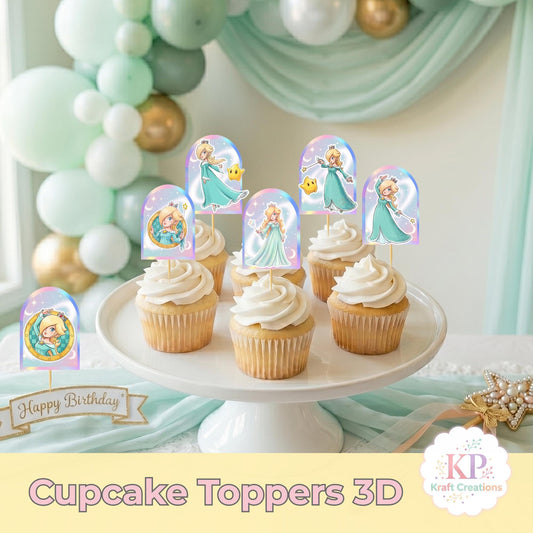 Princess Cupcake Toppers, Rosalina  Princess Birthday Decor, Girls Birthday Cupcake Decorations, Space Princess